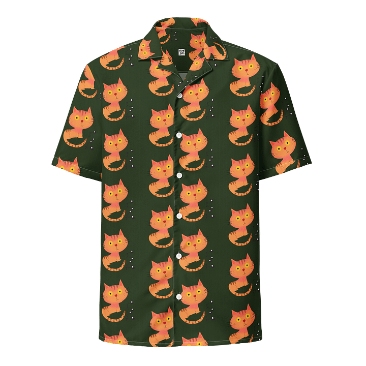 Feasting Ginger Kitty Button-Down Hawaiian Shirt - Green product image (1)