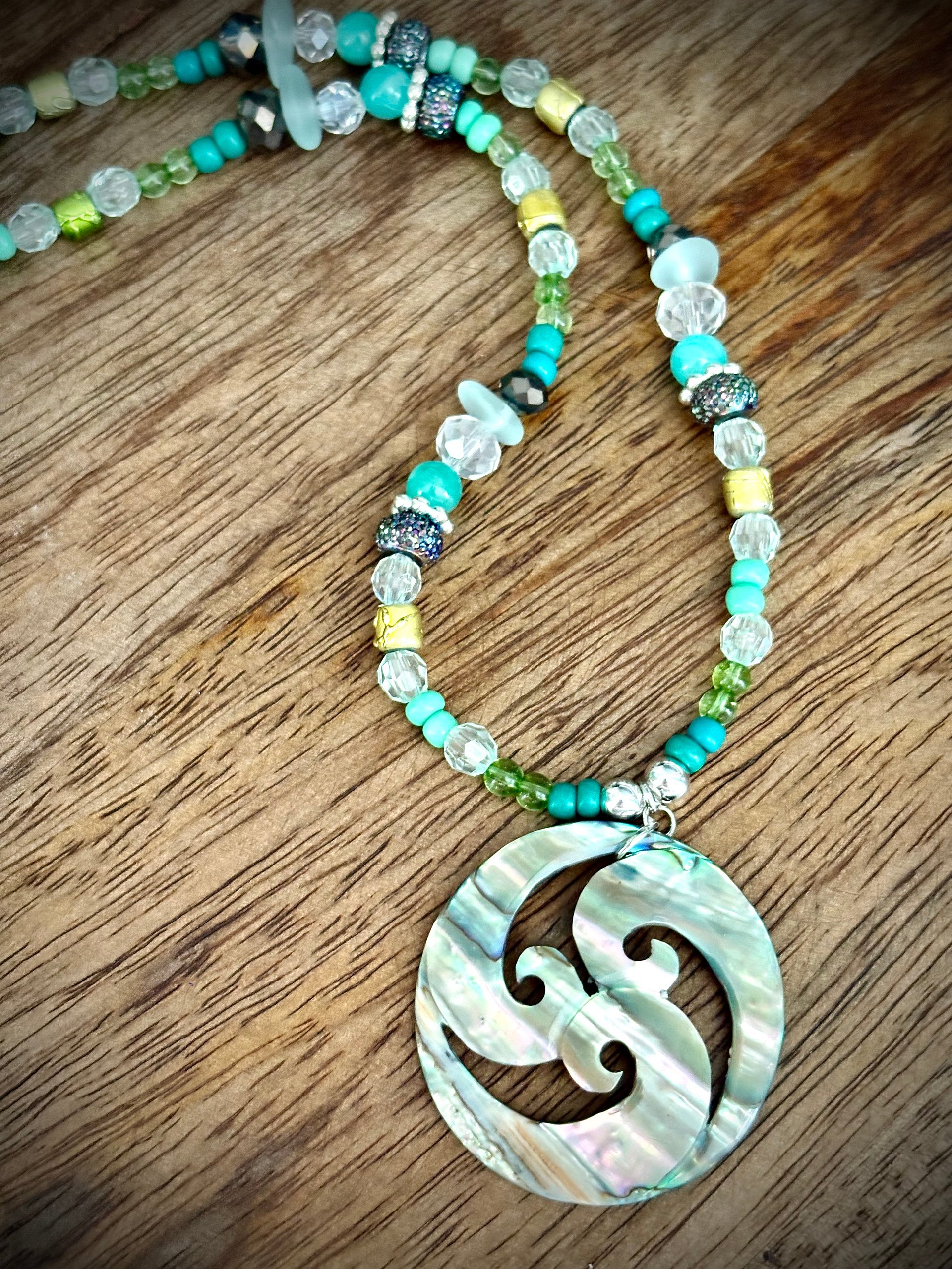 MFD-00219 | Abalone Shell Pendant Necklace | Handmade & Fully Beaded | Coastal Charm Jewelry by Monique Faella Designs™ product image (5)