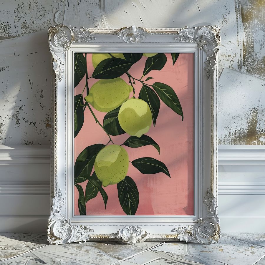 Lime Lemons on Pink Pastel Kitchen Wall Art Print product image (24)