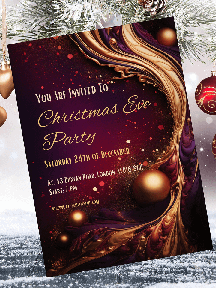 Christmas & New Year Purple and Gold Party Invitation | Editable in Canva | Christmas Party Printable Template | Holiday Invitation | Canva product image (2)