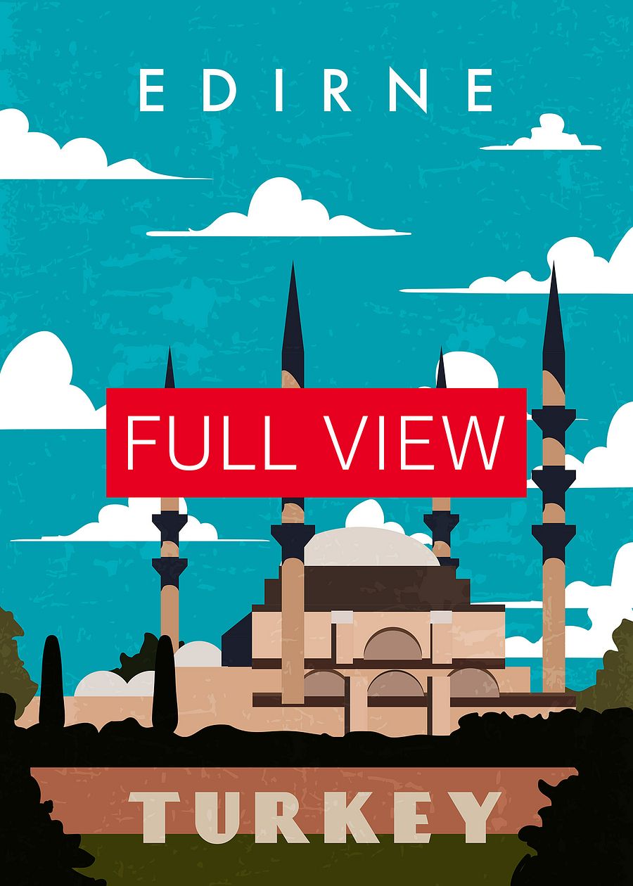 Edirne, Turkey — Retro travel minimalist poster, retro travel art, retro travel wall art, vector art product image (3)
