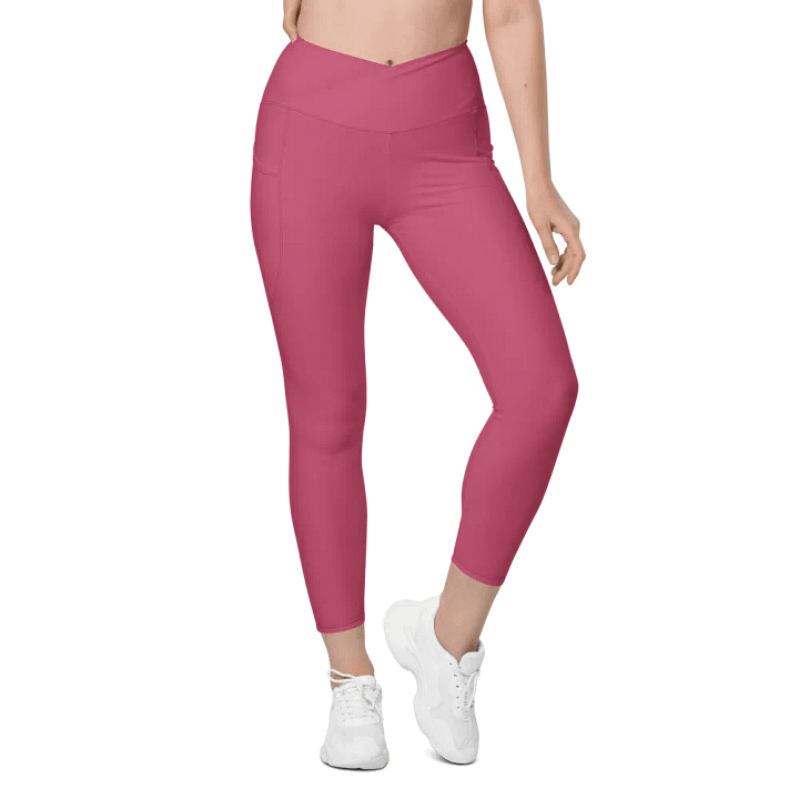 Plain Vibrant Red Soft Summer Women's High Waisted Premium Crossover Leggings with Pockets by Treasure Pie product image (2)