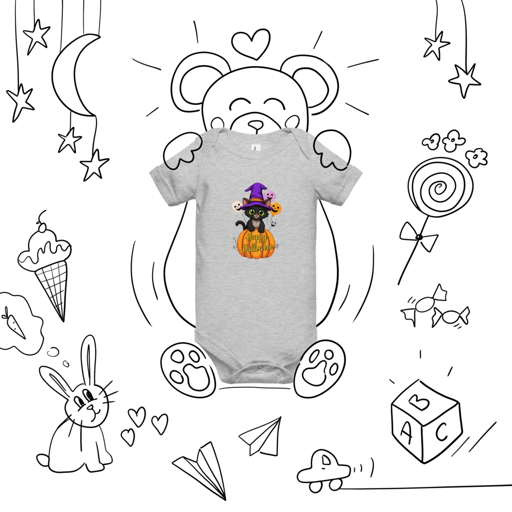 Witchy Sitting Pumpkin Cat Baby Romper Onesie product image (7)