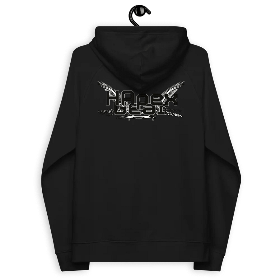 Unisex Eco Raglan Hoodie - Black HApex Gear White Logo product image (8)