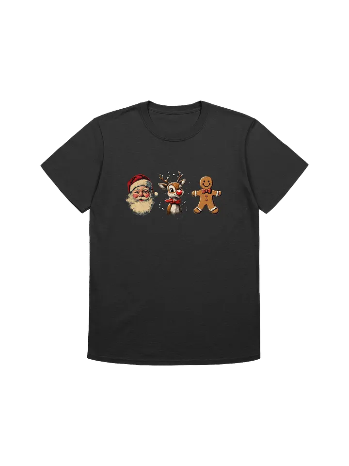 Vintage Santa Gingerbread Man and Red Nosed Reindeer Unisex Christmas T-Shirt product image (5)