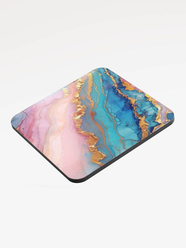 Blue Pink and Gold Alcohol Ink Glossy Cork Coaster by Treasure Pie product image (2)