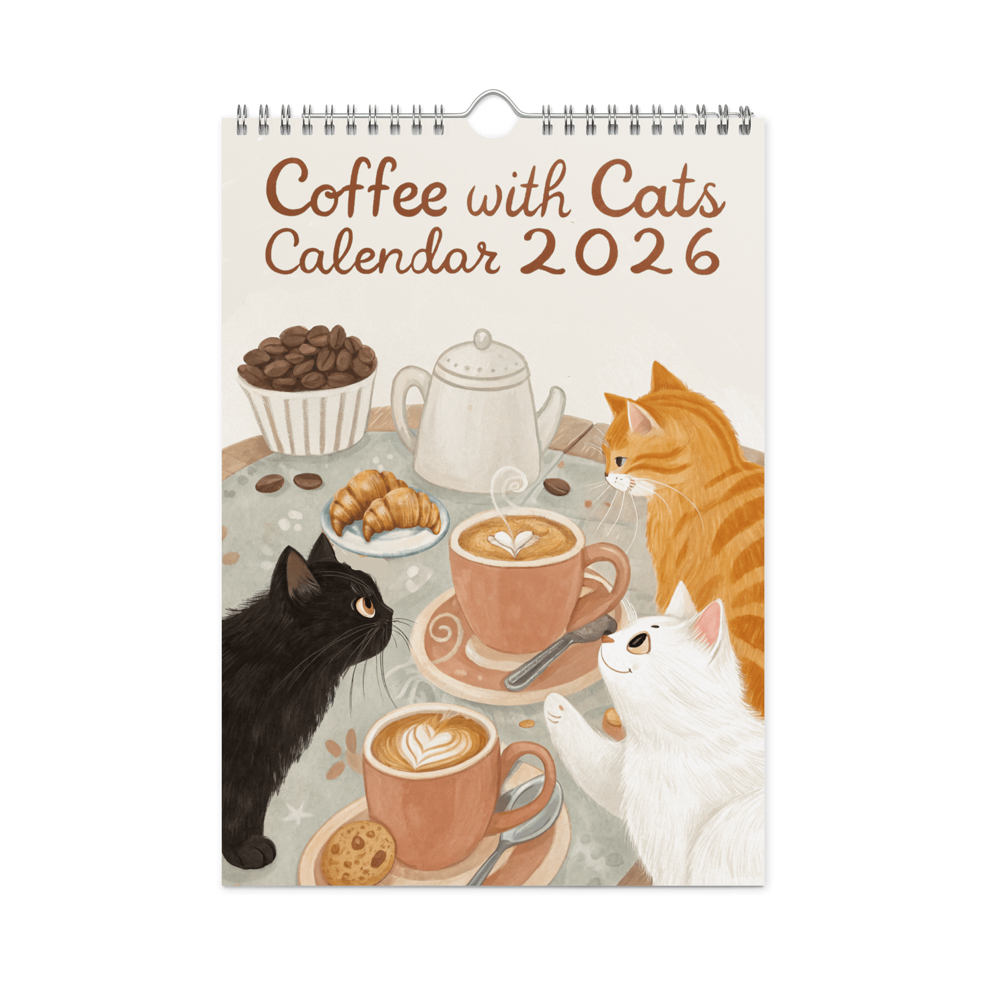 Coffee with Cats Wall Calendar 2026 – Cozy Watercolor Scenes of Cats, Coffee & Comfort product image (3)