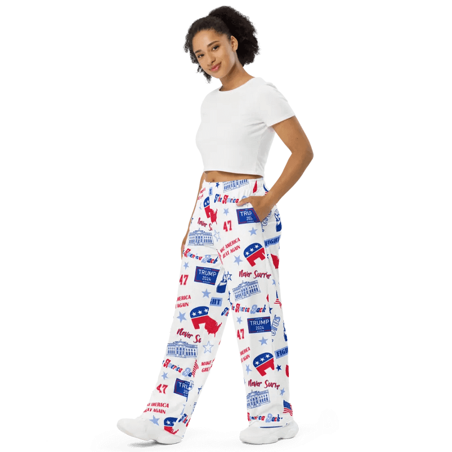Trump 2024 Republican Patriot Make America Great Again White Pattern Unisex Pajama Pant product image (10)