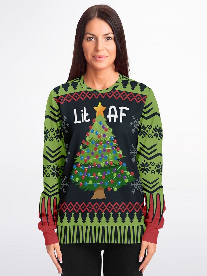 "Lit AF" Christmas Tree Sweatshirt | Funny Holiday Party Sweater | Festive Winter Outfit product image (1)