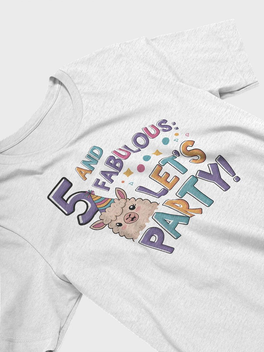 “5 AND FABULOUS: LET’S PARTY!” t-shirt, 5th year celebration, party llama t-shirt, 5 and fabulous shirt, cute birthday gift idea, happy fifth birthday attire, unique birthday gift product image (3)