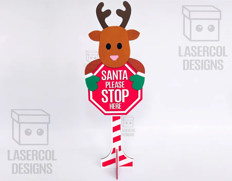 Santa Please Stop Here Sign (Reindeer) - Laser Cut Files product image (5)