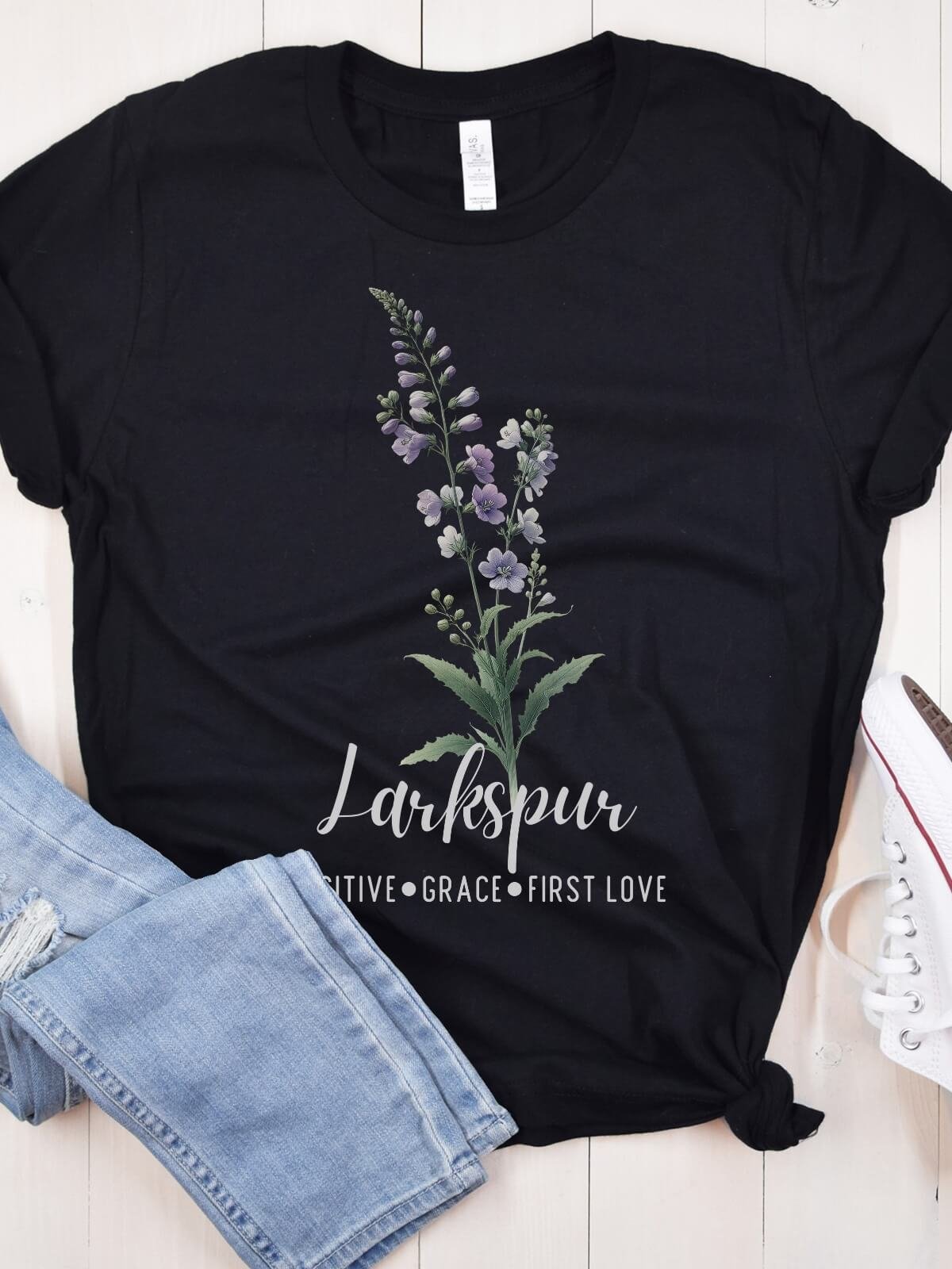Larkspur Birth Month Flower Tee For July: Reflecting Positive, Grace, First Love: Perfect Gift for Her product image (2)