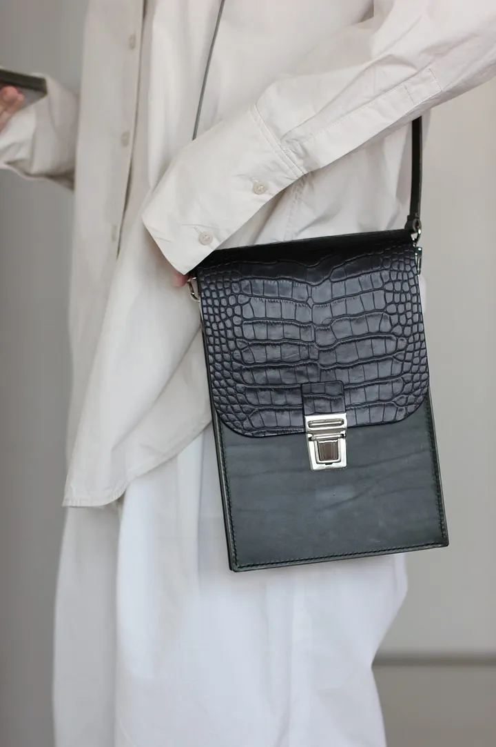 Croc Embossed Vegetable Tanned Leather Satchel product image (1)