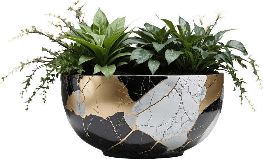 Kintsugi Elegance – Black and Gold Decorative Planter PNG product image (1)