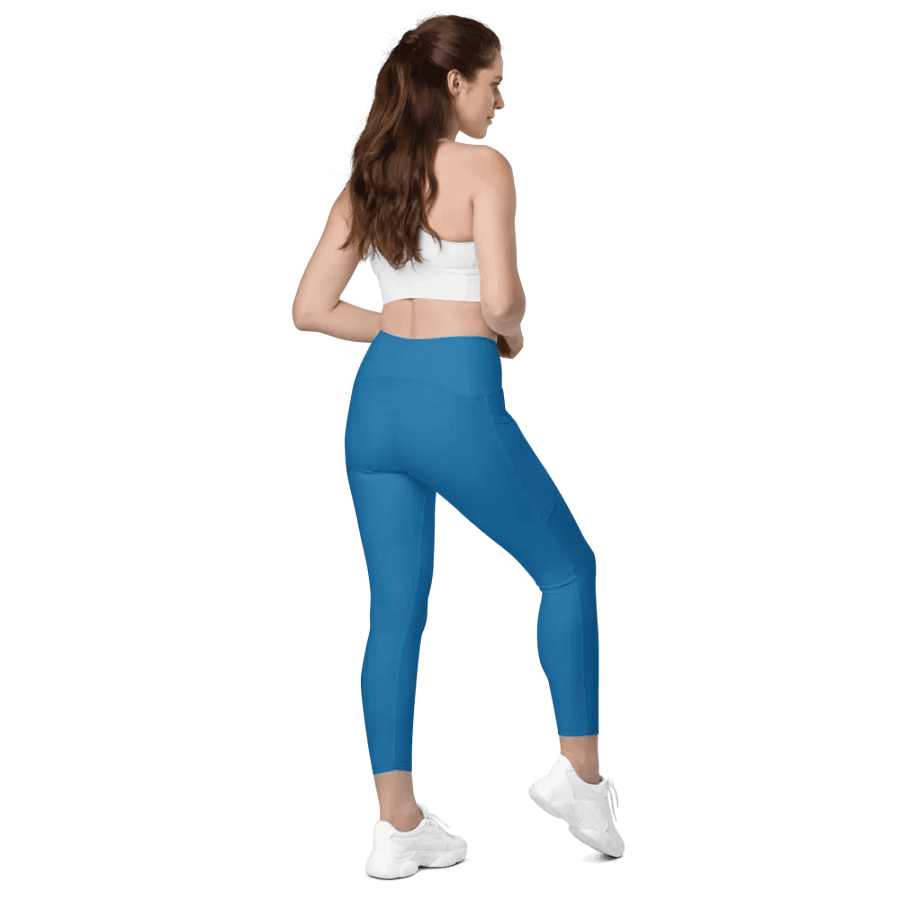 Plain Atlantic Blue True Summer Women's High Waisted Premium Crossover Leggings with Pockets by Treasure Pie product image (8)
