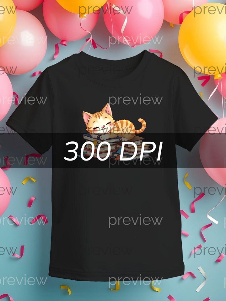 Cute Sleeping Orange Tabby Cat on Colorful Books - Clipart for Sublimation Design Print On Demand Personal Use, Wall Art, Bookmarks t-shirt product image (2)