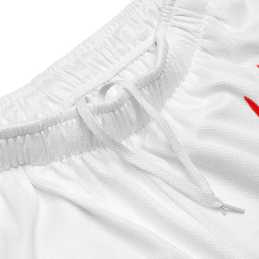 "DJ Benji Beatz Logo with Scars (Red)" All-Over Print Recycled Unisex Mesh White Shorts product image (3)