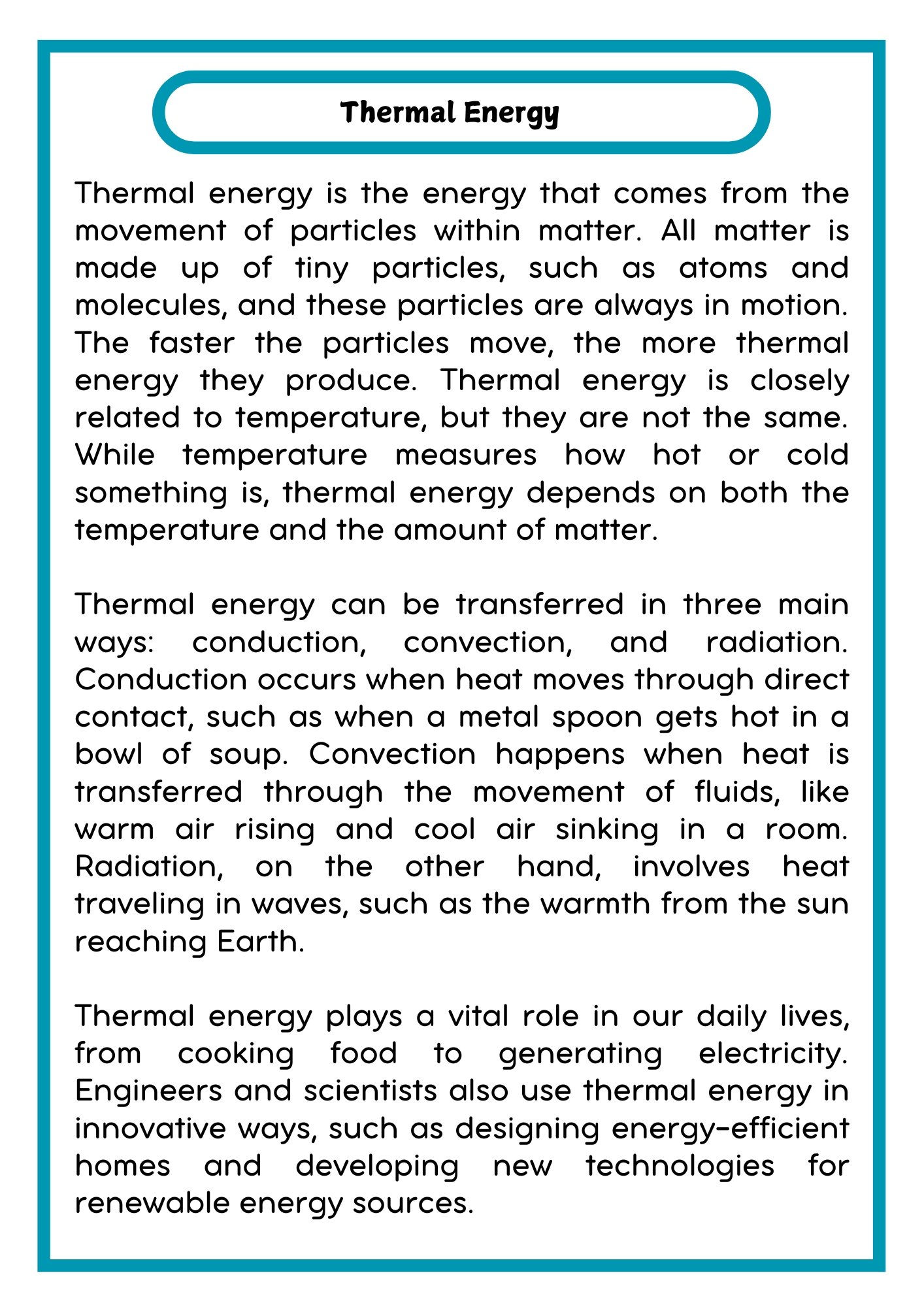 Thermal Energy Reading Passage with Comprehension Questions product image (2)