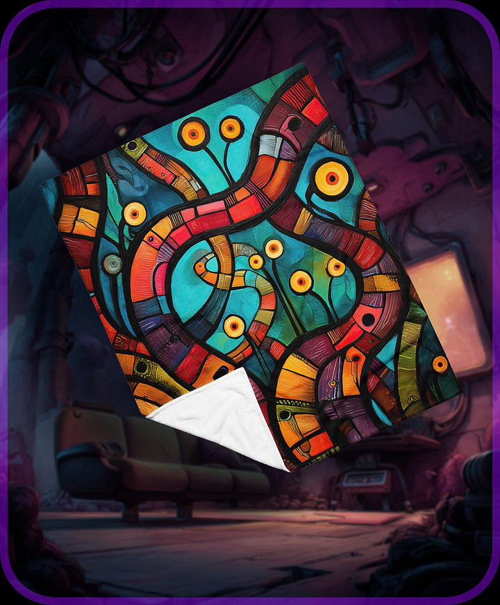 Surreal Organic Abstract Art Throw Blanket | Bioluminescent Alien Flora Design | Vibrant Painterly Cozy Home Décor Accent product image (1)