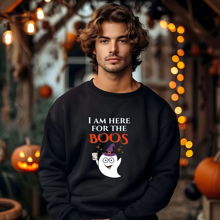 I Am Here for the BOOS Crewneck Sweatshirt – Cozy Unisex Halloween Apparel product image (1)