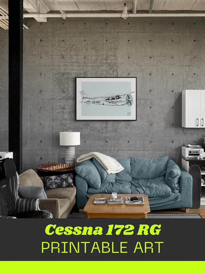 Cessna 172 RG ZS-KUI Printable Aviation Wall Art Landscape Blue and White Background product image (2)