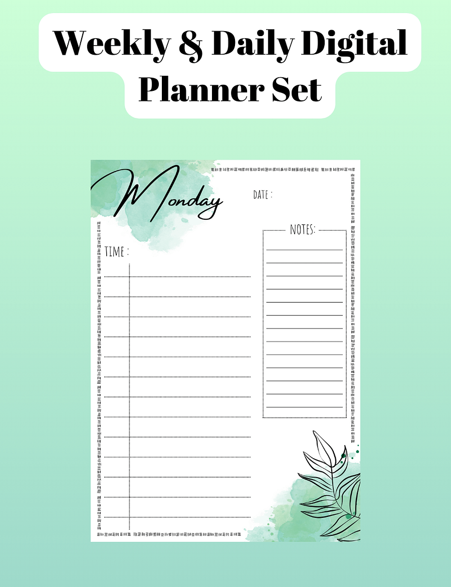 Botanical Pastel Green Daily Planner set - A4 - product image (1)