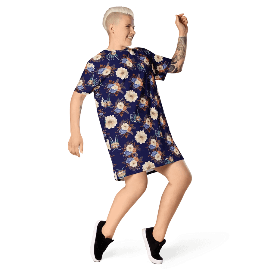 Vintage Vibes | Retro Blue Blossom and Bike T-Shirt Dress product image (6)