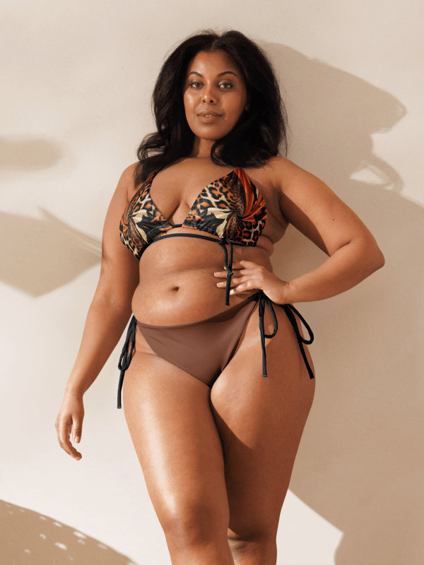 Leopard Print Low Rise Cheeky String Bikini With Brown Bottoms product image (2)