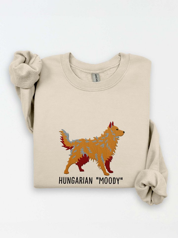 Hungarian Moody Sweatshirt (Embroidered) of a Hungarian Mudi(Tan) product image (1)