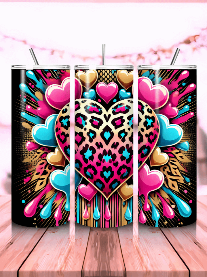 3D Inflated Heart & Wall Break Design – 20 oz Valentine's Tumbler Wrap PNG – Love and Hearts Sublimation File product image (1)