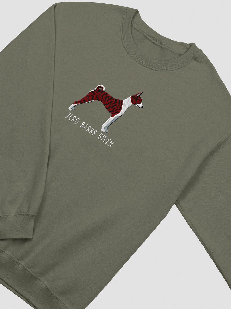Zero Barks Given Sweatshirt (Embroidered) of a Basenji(Brindle) product image (15)