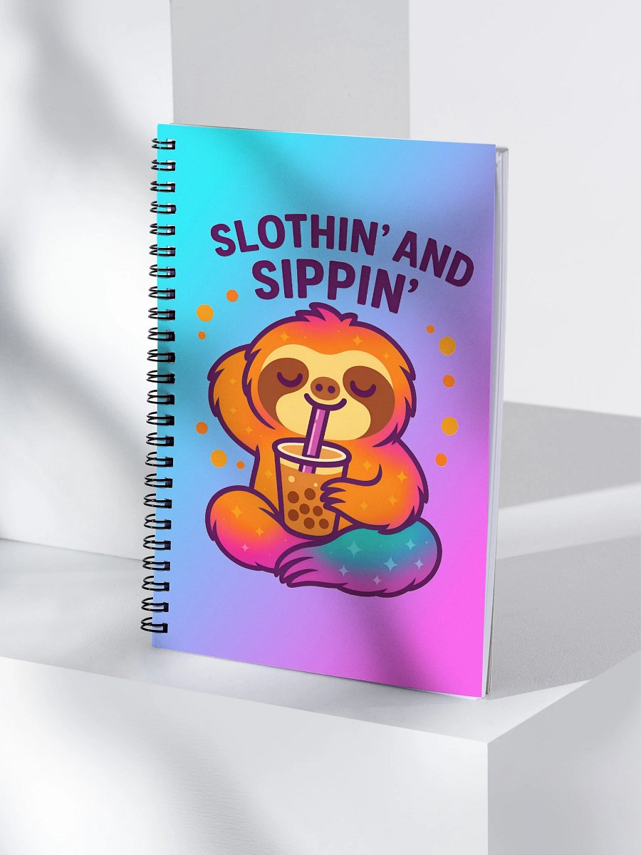 Slothin’ and Sippin’ – Funny Sloth Bubble Tea Notebook | Sloths Having Snacks Collection product image (4)