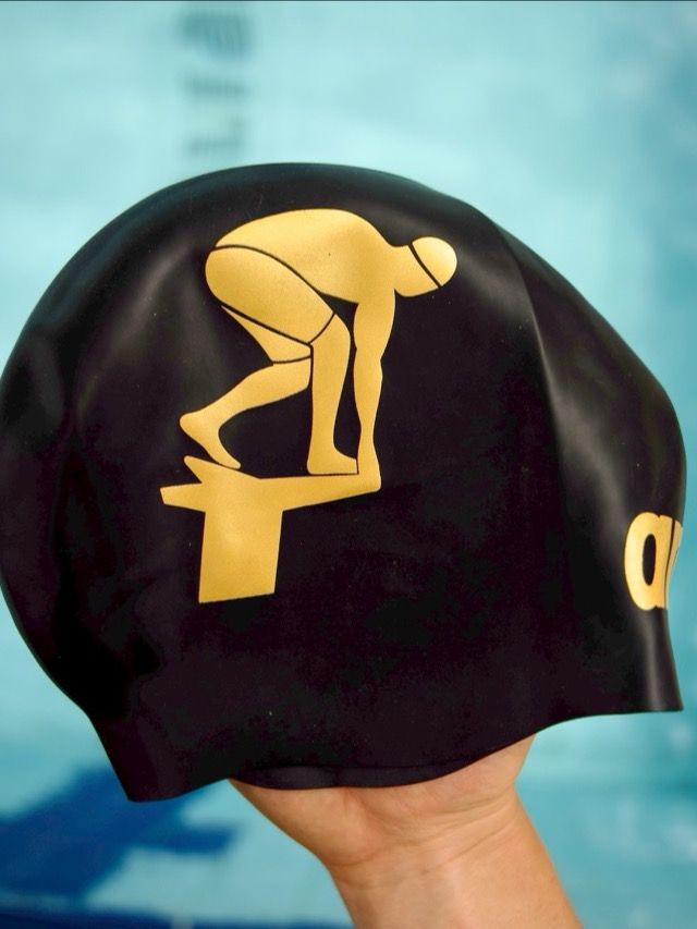 arena x TheSwimsuitGuy Moulded Silicone Swimming Cap - Black & Gold product image (1)