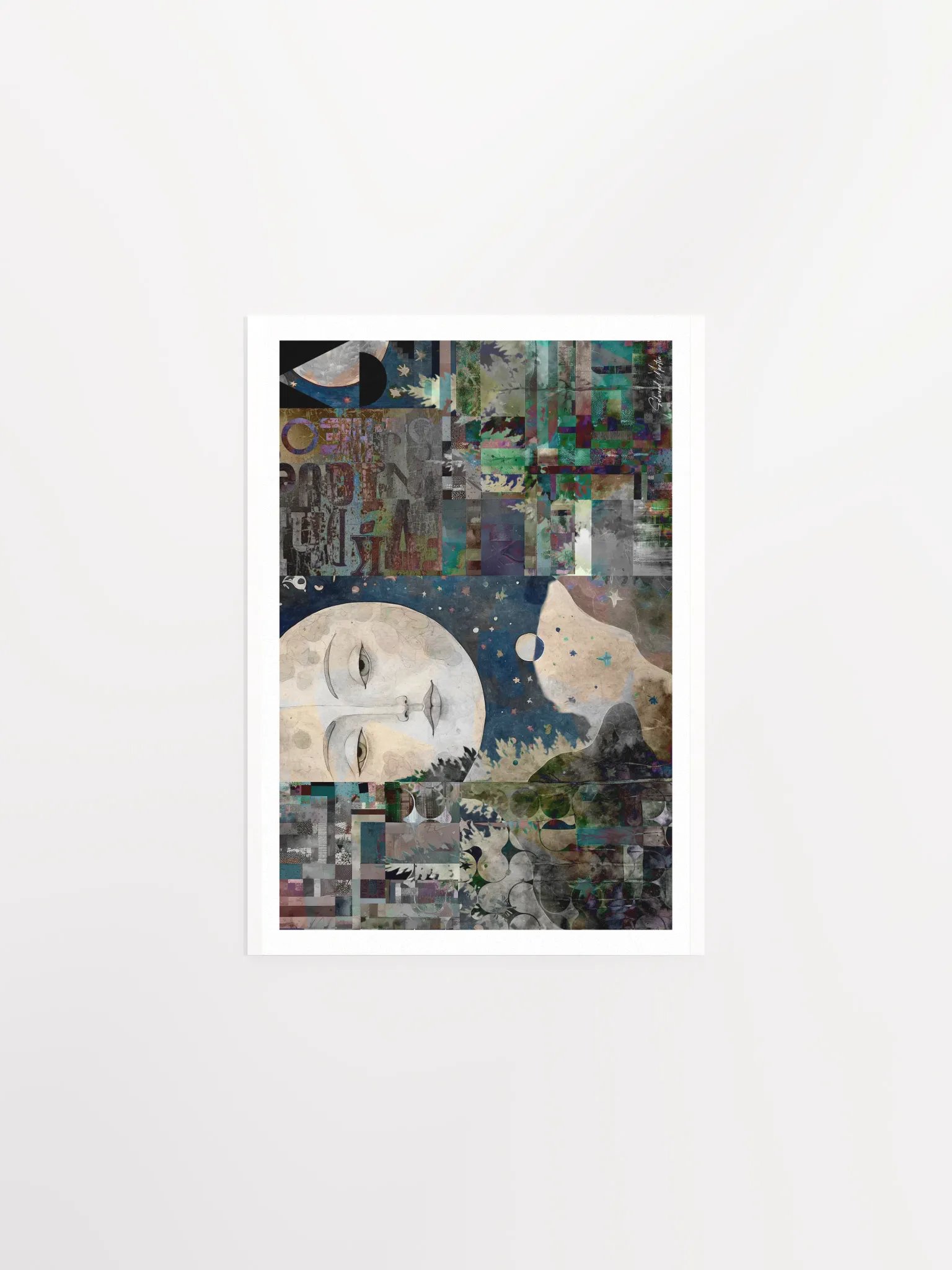 'Lunar Guide' by Edward Martin-Mixed Media Collage: Celestial Face Poster product image (2)