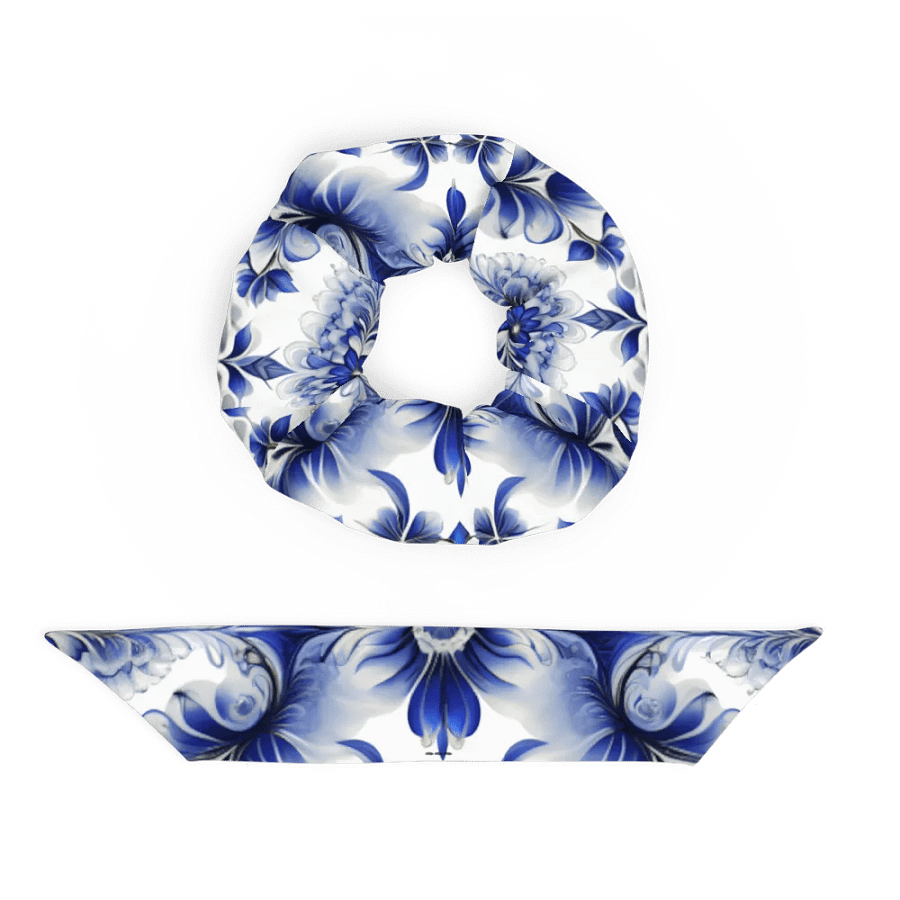 Hair Scrunchie - Blue and White Floral Pattern product image (5)