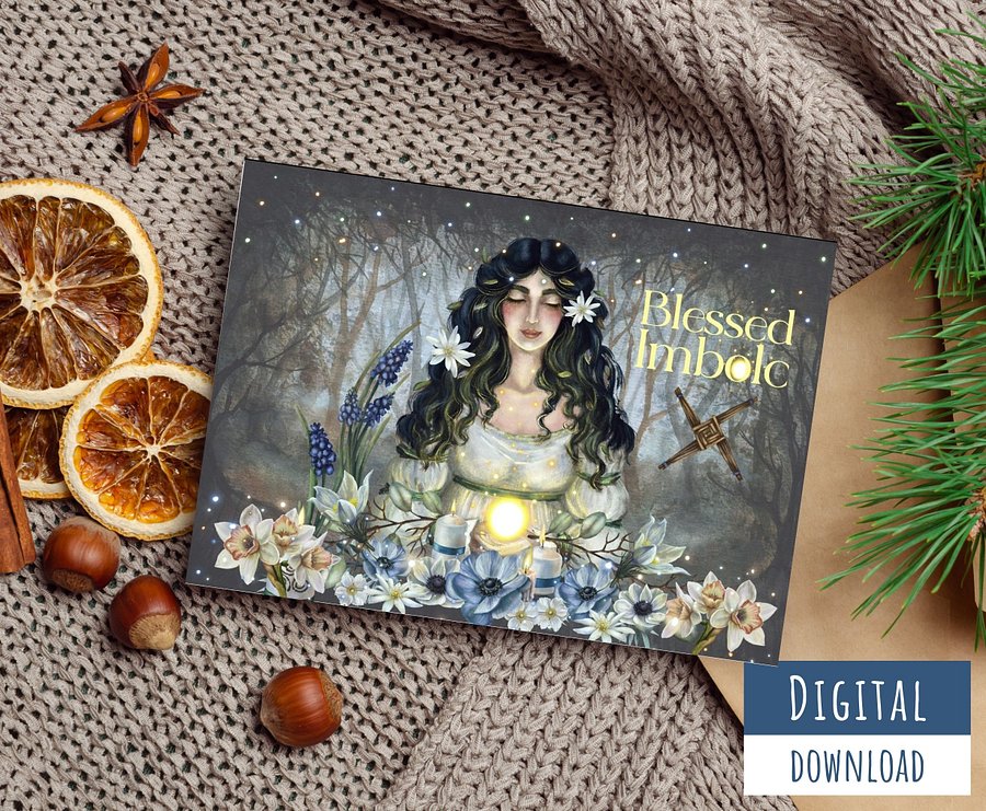 Printable Blessed Imbolc Card #3, Blank Inside, Goddess Brigid card product image (4)