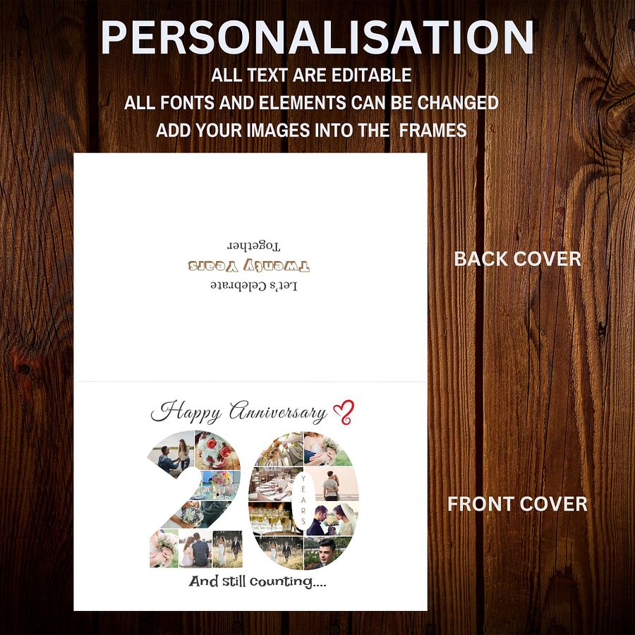 20 Year Anniversary Photo Card Editable Canva Template product image (5)