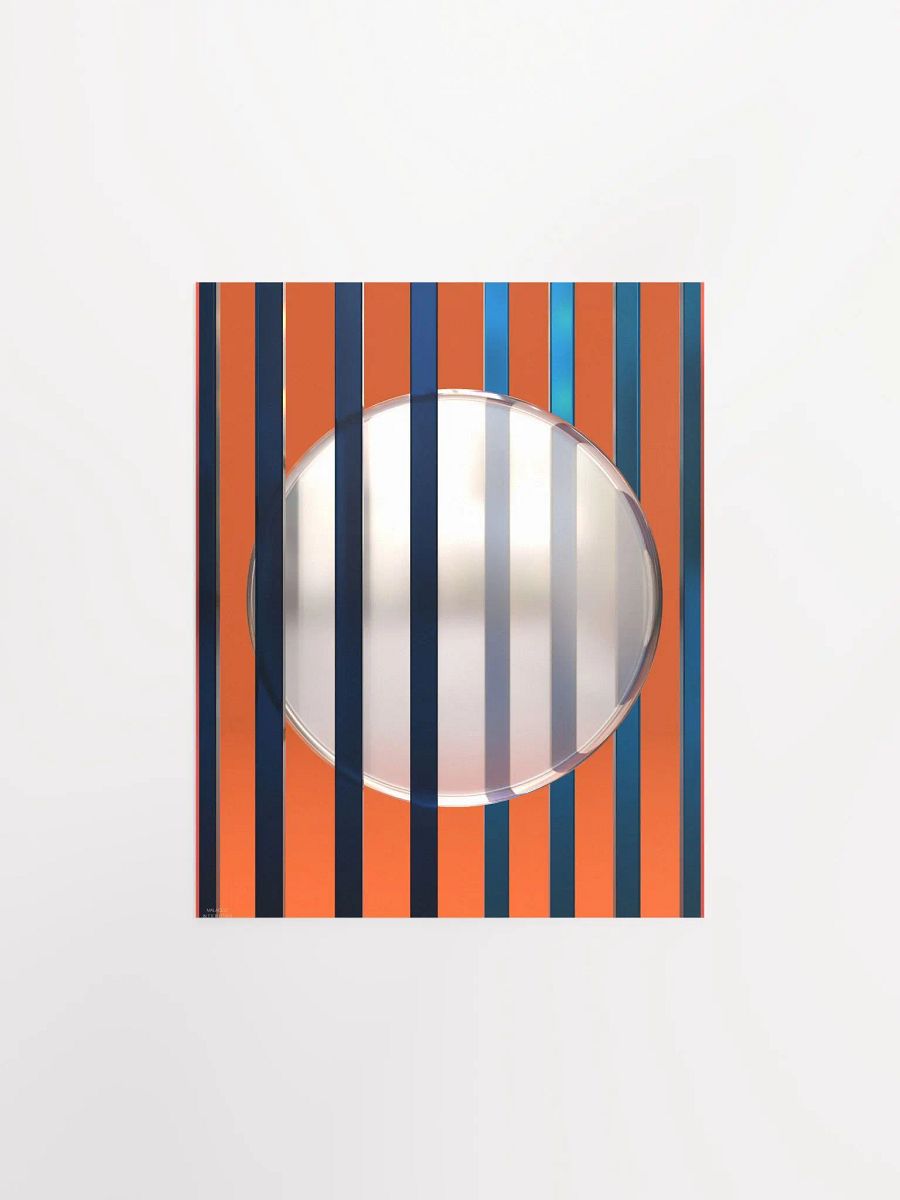 Minimalist 3D Digital Art | Blue Lines white Circle on Orange Background product image (1)