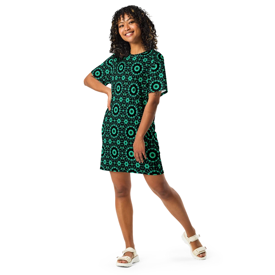 Abstract Repeating Neon Green Shapes T Shirt Dress product image (9)