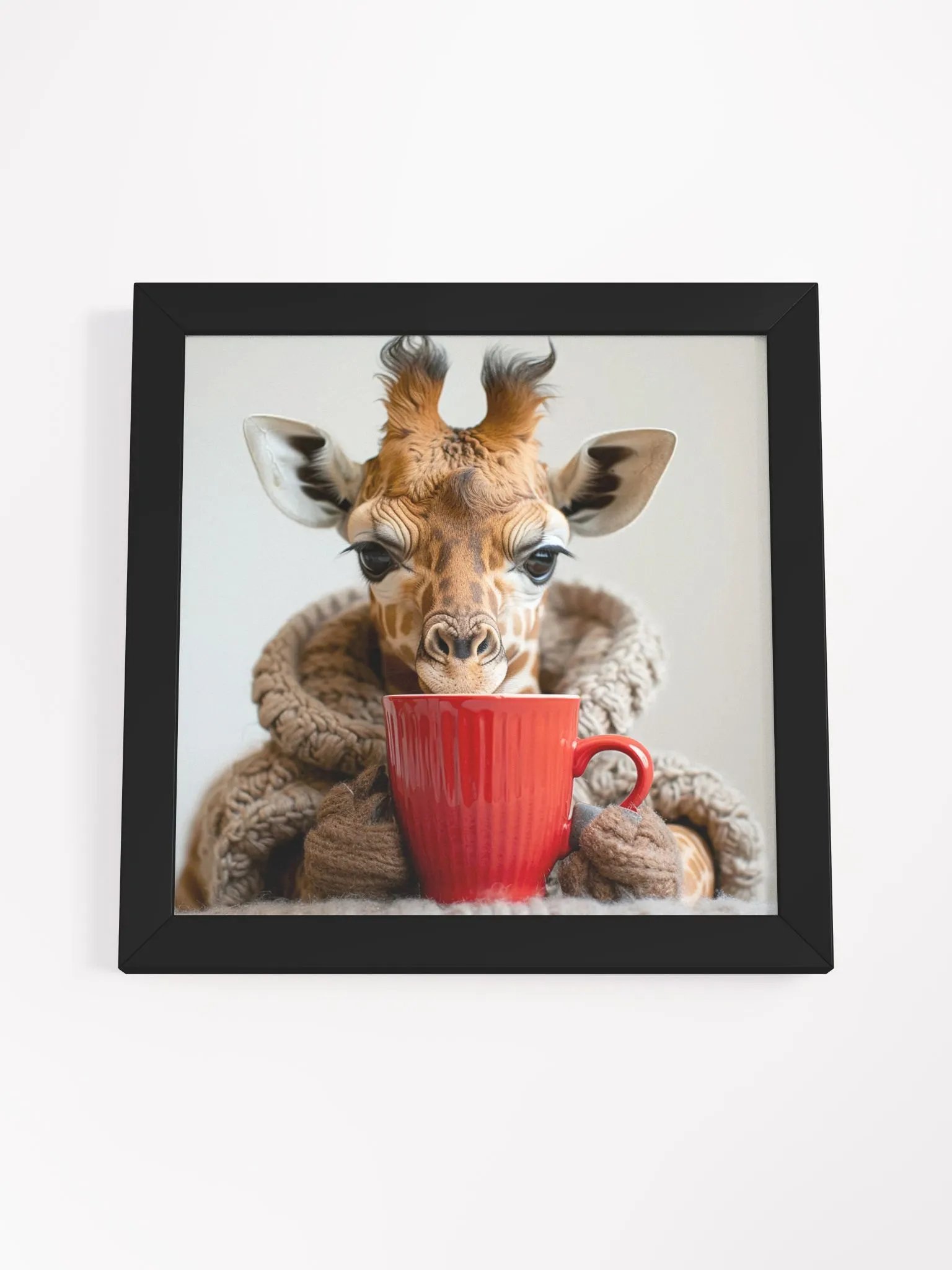 Coffee Lover Cute Baby Giraffe Framed Wall Art product image (2)