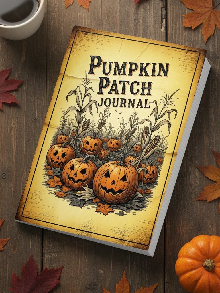 Pumpkin Patch Journal Cover, Digital Printable Halloween Journal, Fall Scrapbook, DIY Book Cover, October Planner Cover product image (3)