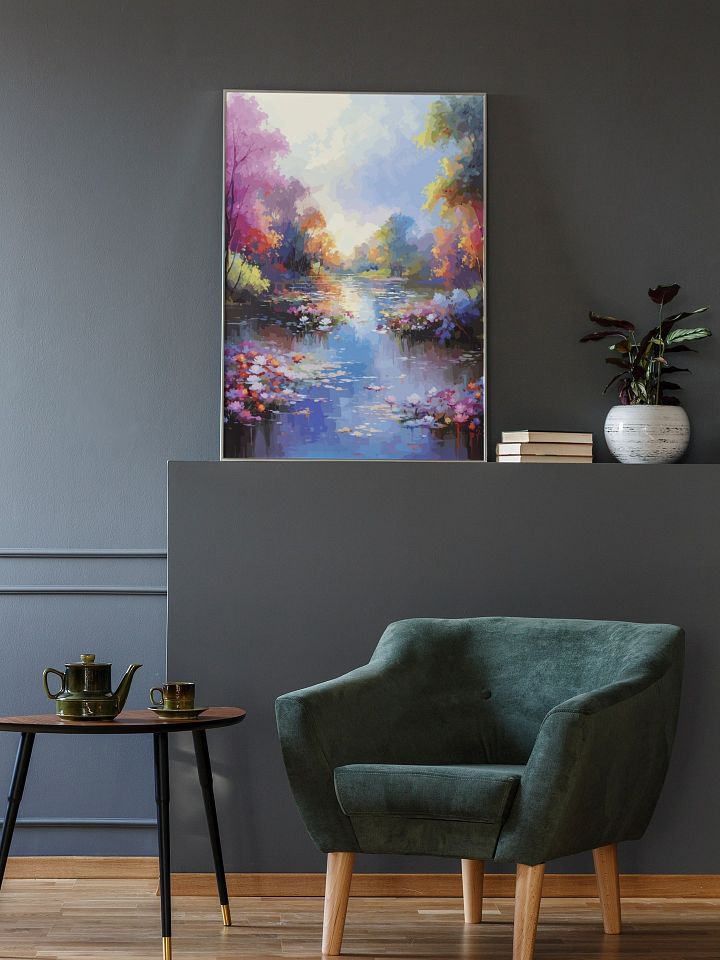 Impressionist River Landscape Art Poster, Colorful Autumn Water Scene, Serene Nature Print for Relaxing Home and Office Decor product image (2)