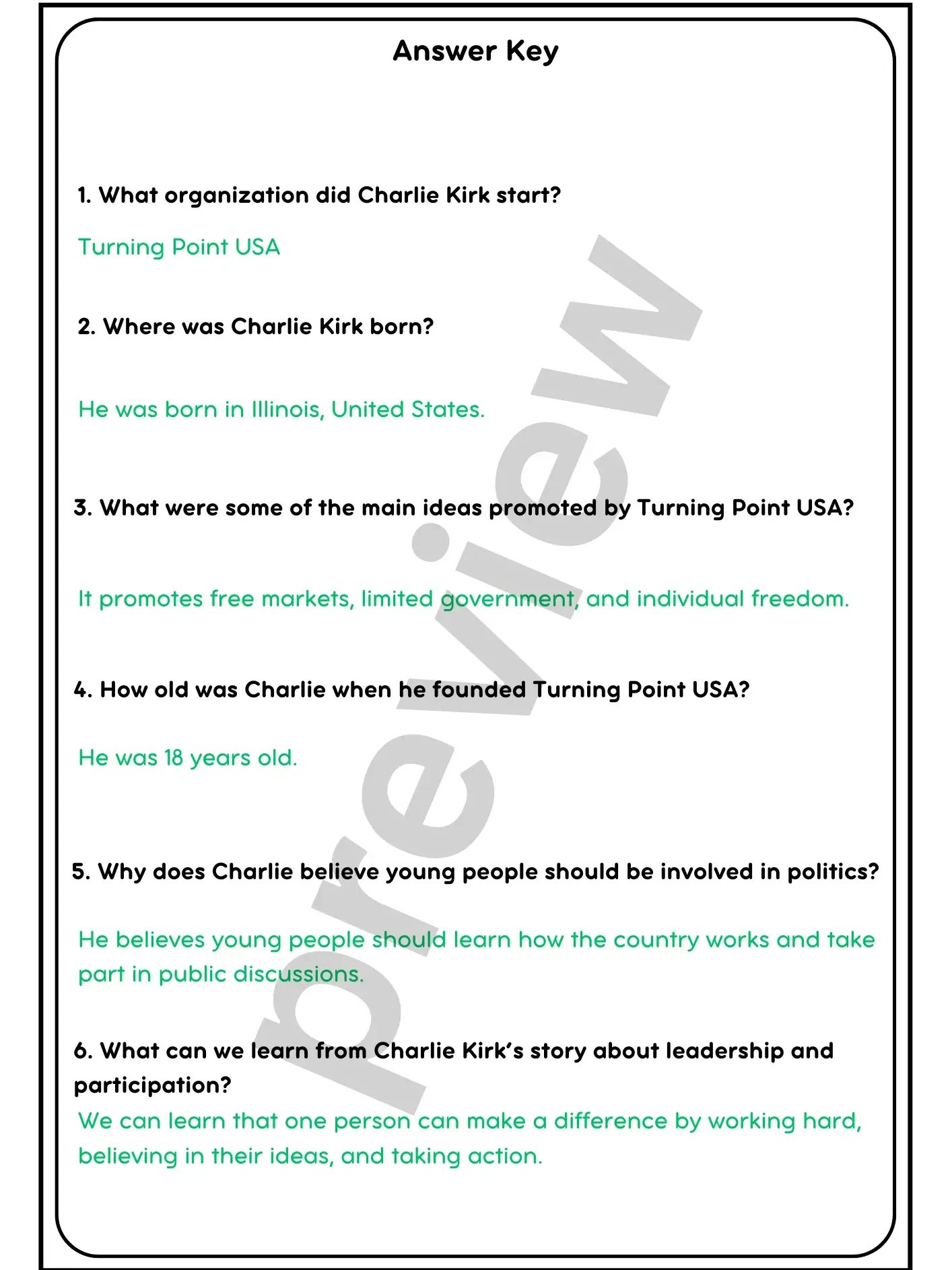 Charlie Kirk A Young Political Leader Reading Comprehension for Grades 4–10 product image (4)