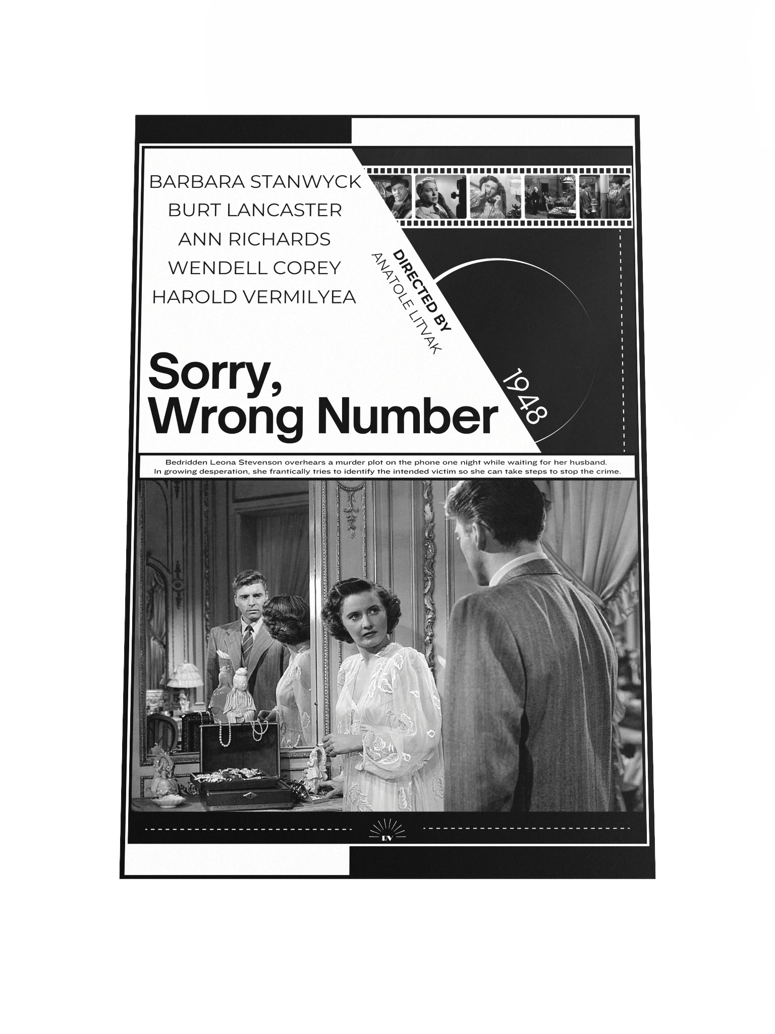 Sorry, Wrong Number with Barbara Stanwyck and Burt Lancaster 1948 | Movie Poster | 12x18 Wall Art product image (1)