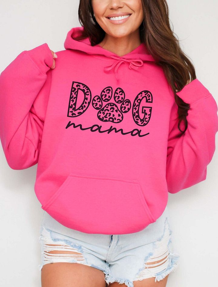 Leopard Print Dog Mama Hooded Sweatshirt | Cute Minimalistic Hoodie for Dog Moms product image (1)