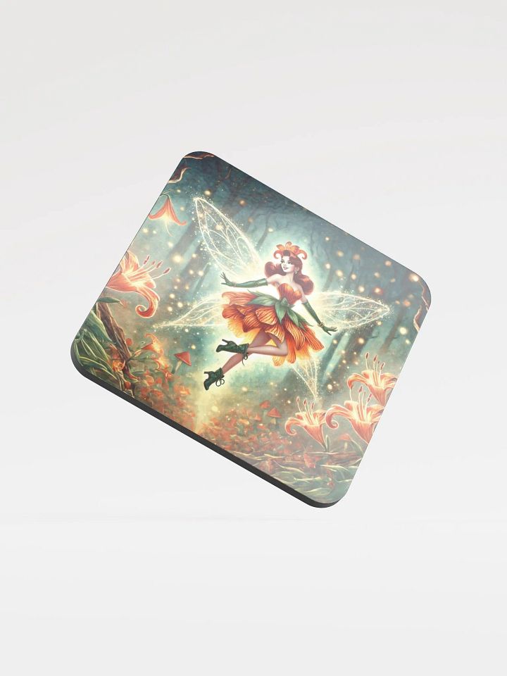 Enchanted Orange Lily Fairy Cork Coaster product image (1)