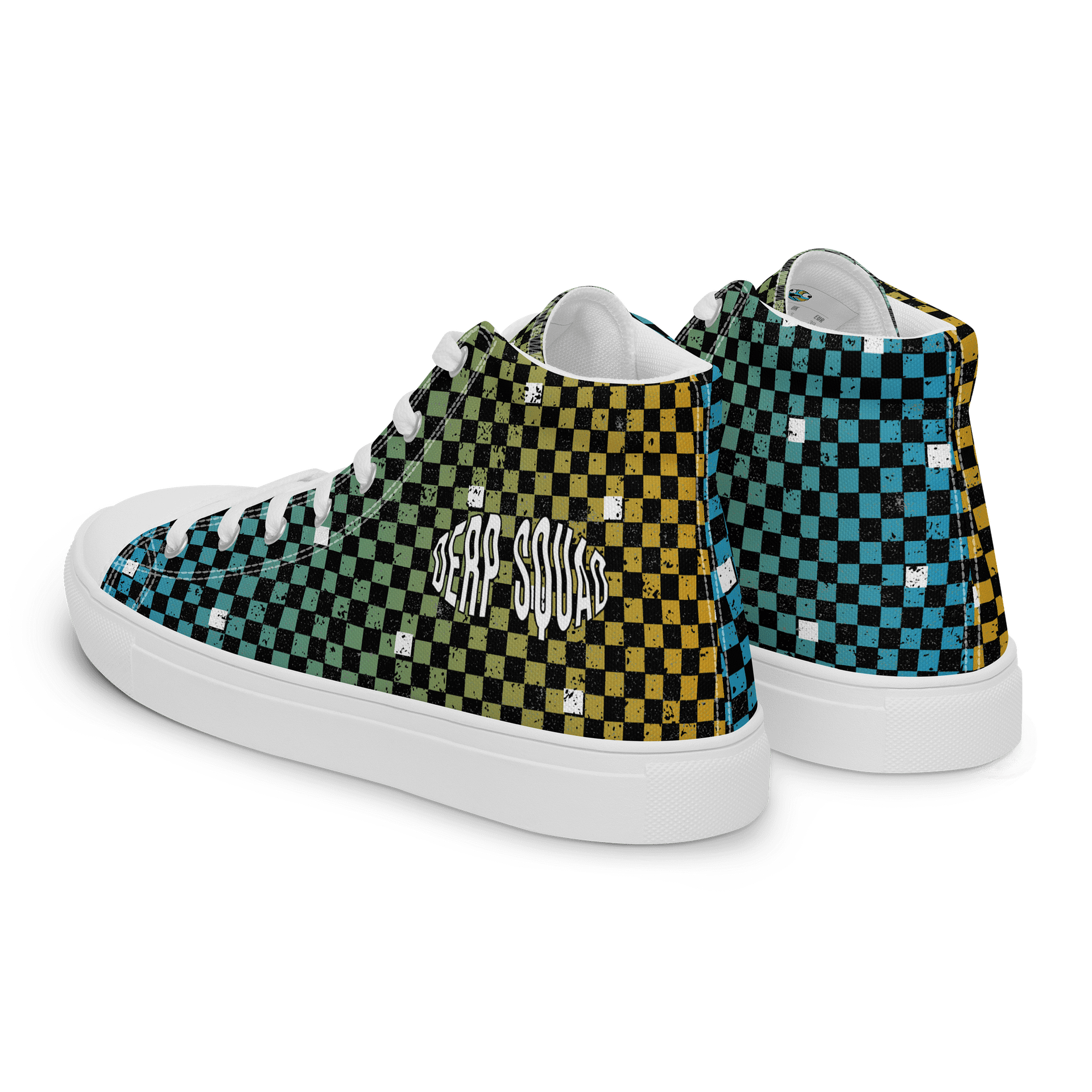Derp Squad Checkered Men's High Top Canvas Shoes product image (5)