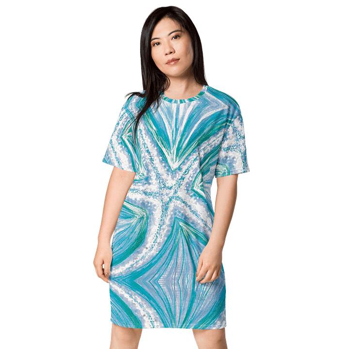 Bright Cyan Starfish | Coastal Cool Design | T-Shirt Dress | by Monique Faella Designs™ product image (1)