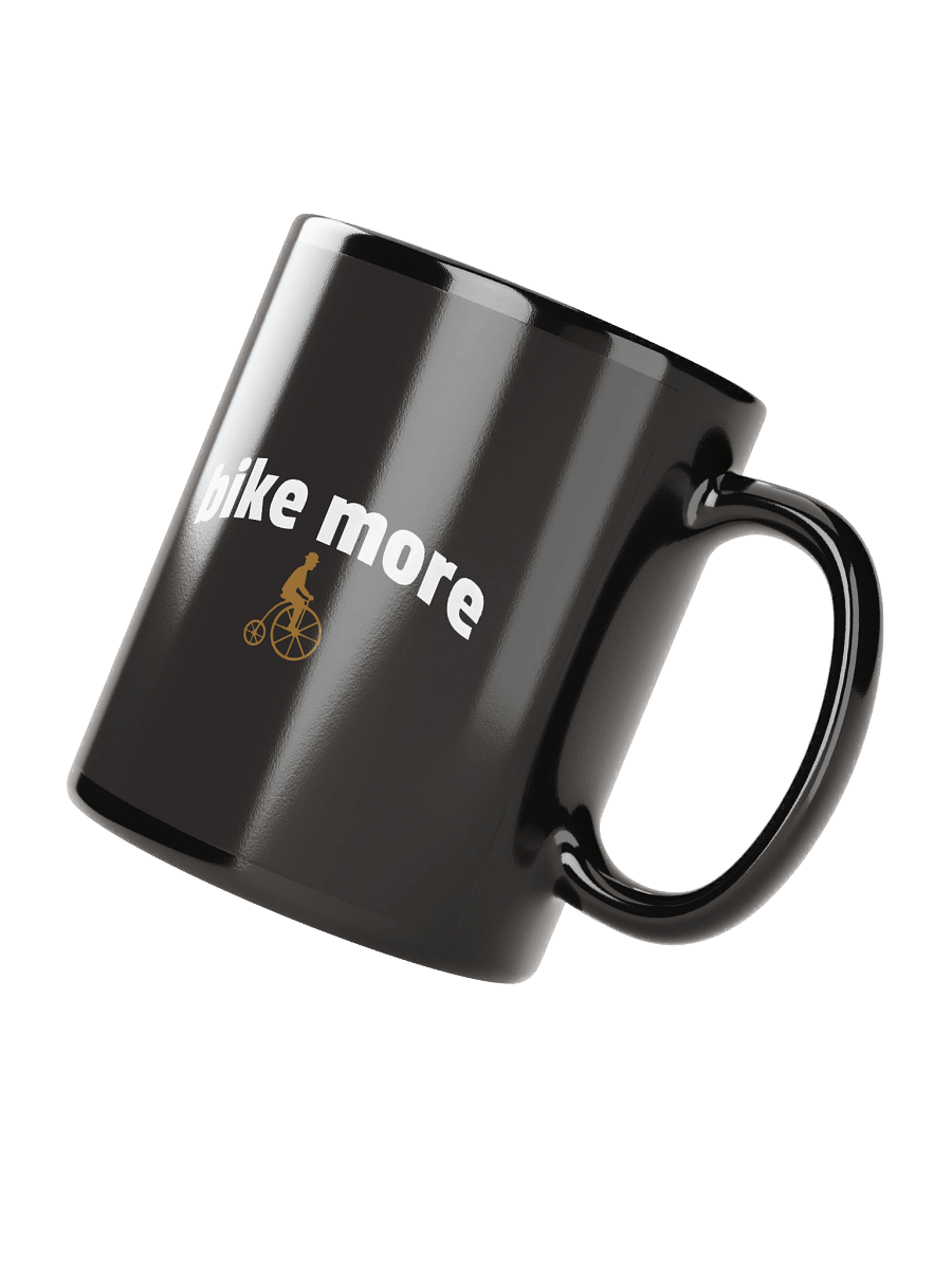 Bike More Black Coffee Mug with vintage penny-farthing bicycle icon product image (3)