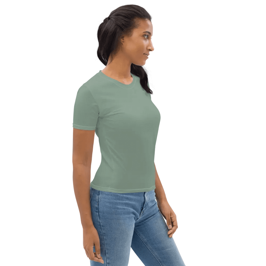 Plain Medium Sage Green Soft Summer Women's Crewneck Polyester Heavyweight Premium T-Shirt by Treasure Pie product image (8)